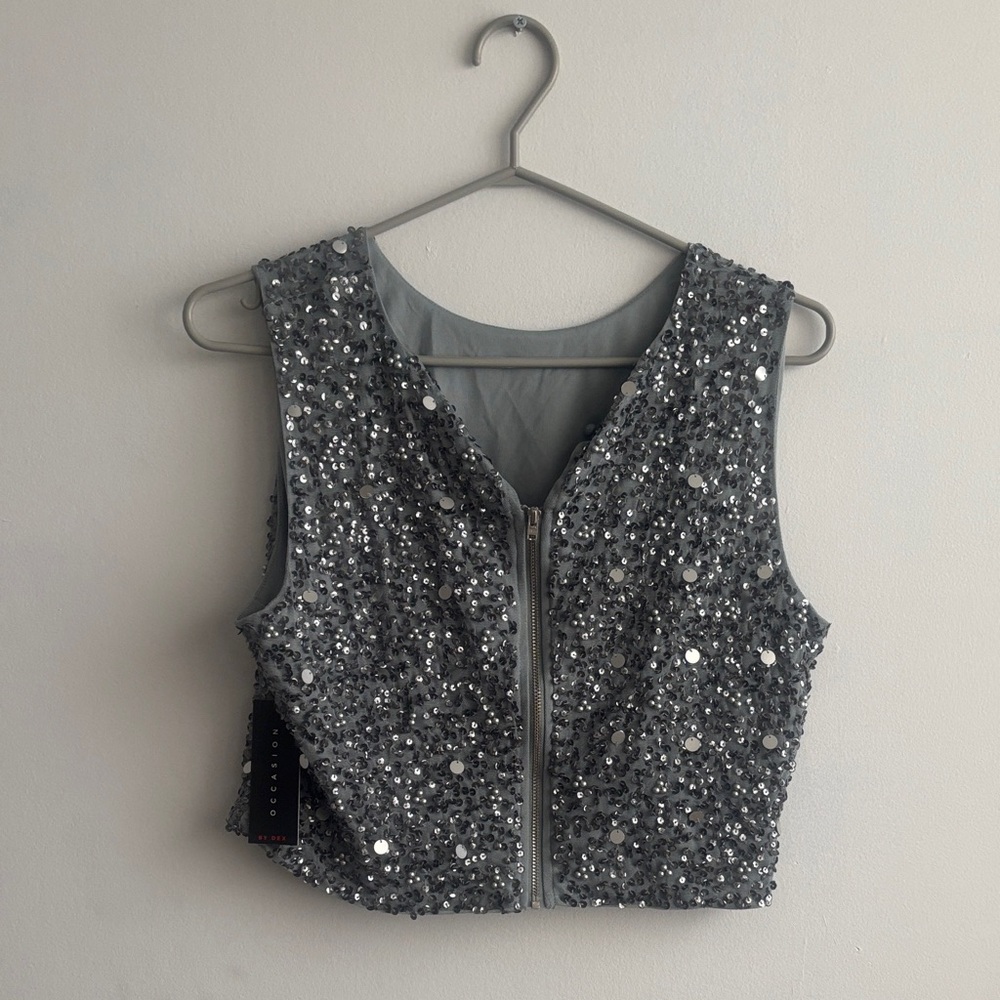 Silver sparkling Sequin Crop Top with matching dress